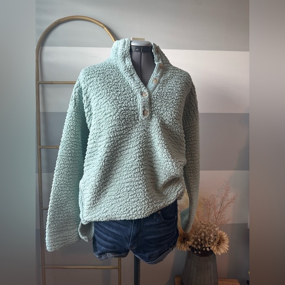 aerie Tops - Aerie Cozy Mint Green Sherpa Pullover- Runs Big